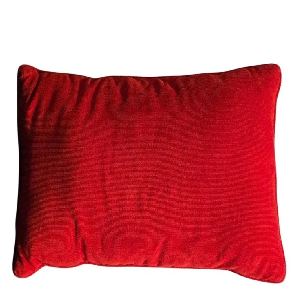 Vintage Christmas Needlepoint Throw Pillow, Little Drummer, Red Corduroy 15